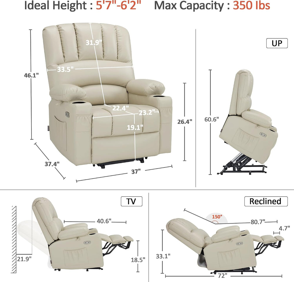 MCombo Large Power Lift Recliner Chair for Elderly 7099 (Cream White)