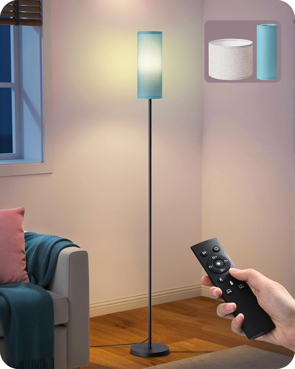 EDISHINE 2 Lampshades Modern Floor Lamps for Living Room Blue