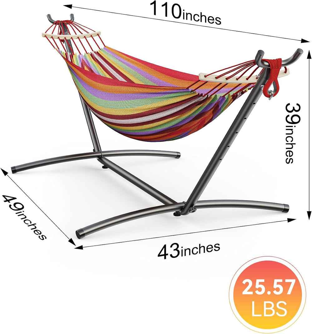 Everyfun Double Hammock with Stand for 2 Person, 600 lb Capacity, Rainbow