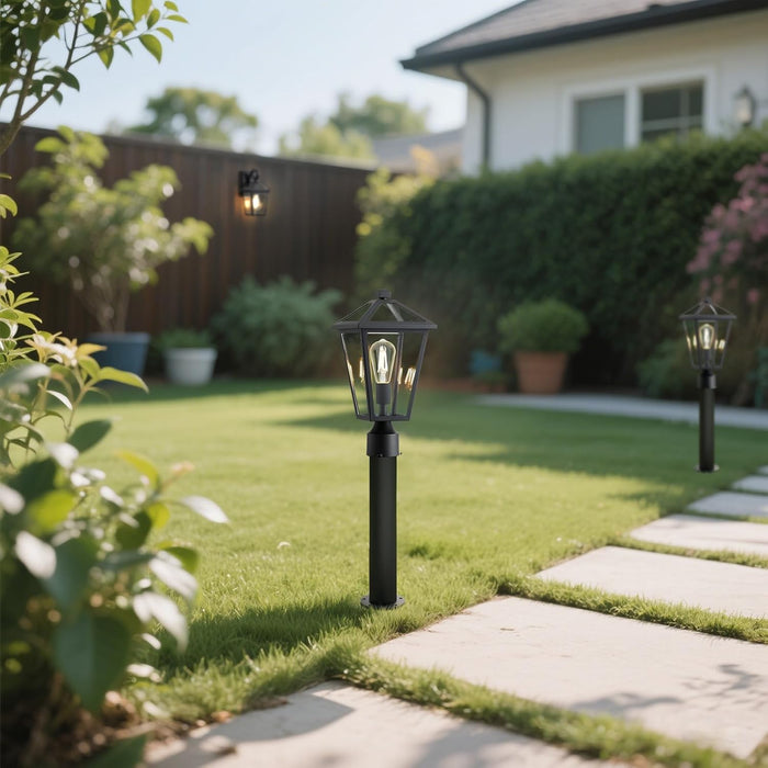 16.4in Outdoor Post Pole Light Modern Aluminum Exterior Pillar Lantern with Clear Glass Shade, Matte Black Pole Lights Outside Pathway Lighting with Pier Mount Base for Driveway Garden House