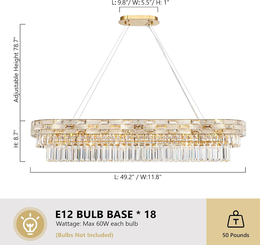 49.2" L Modern Crystal Chandeliers for Dining Room 18 Lights Gold Chande...