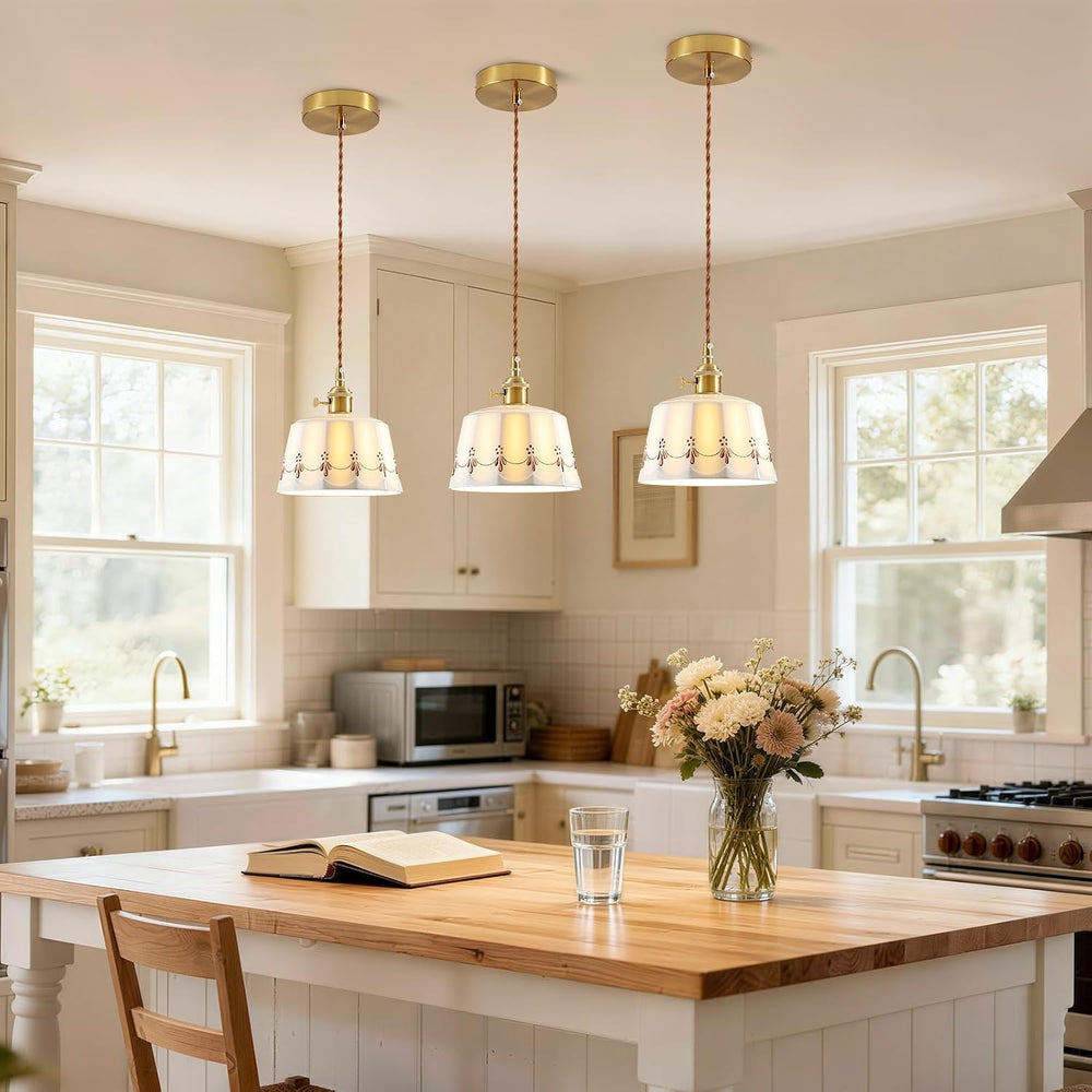 Vintage Ceramic Pendant Light Kitchen Island,White Milk Glass Light Fixture