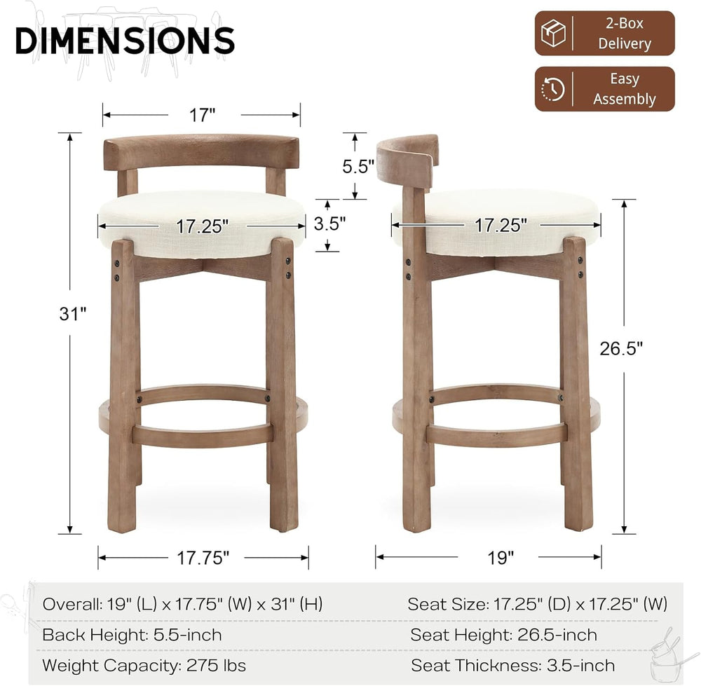 CIMOTA 26.5" Counter Height Bar Stools Set of 4 | Mid Century Modern Low...
