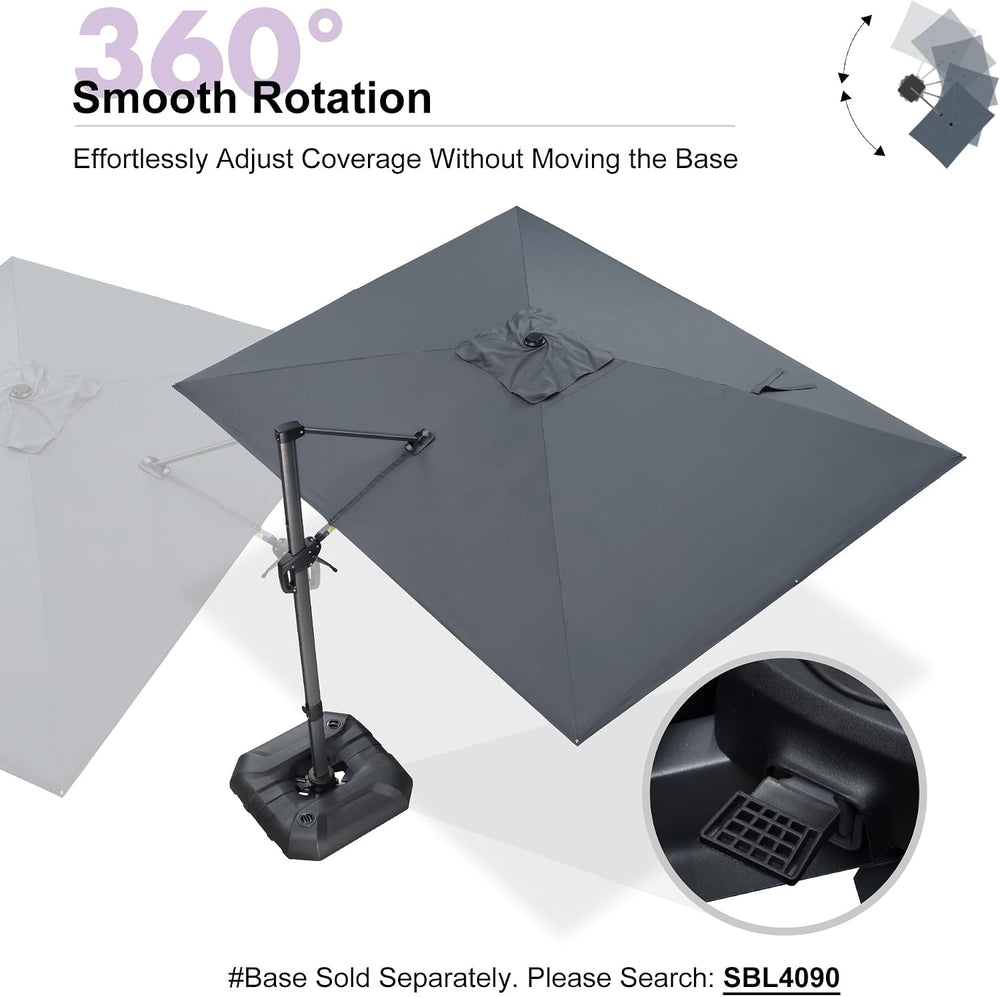 PURPLE LEAF Cantilever Umbrella 9' x 11.5' Rectangle 360° Rotation Grey