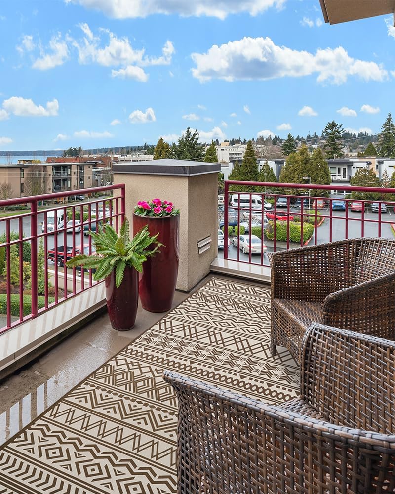 Outdoor Rug Carpet 9x12 ft, Flatweave Textured Outdoor Patio Rug Non Slip Ind...