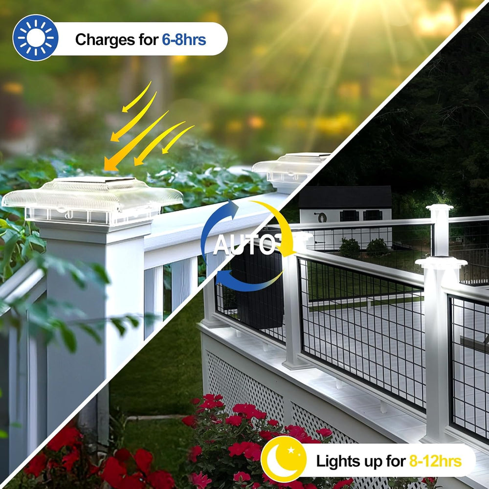 T-SUN 4x4 Solar Post Lights, 6 Pack Warm & Cool White for Post with Stairs