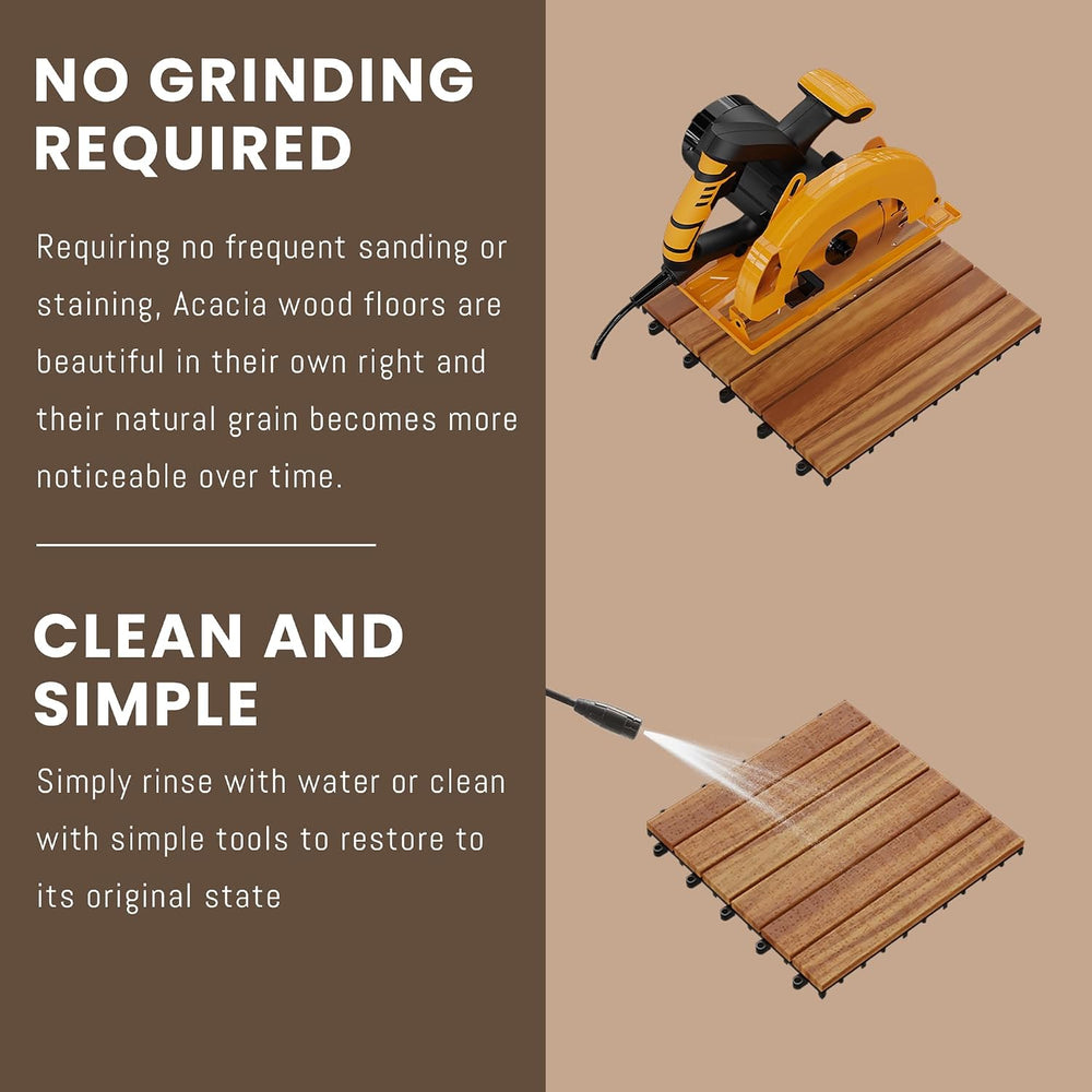 Acacia Wood Deck Tiles, 12" x 12" Interlocking Outdoor Flooring for...