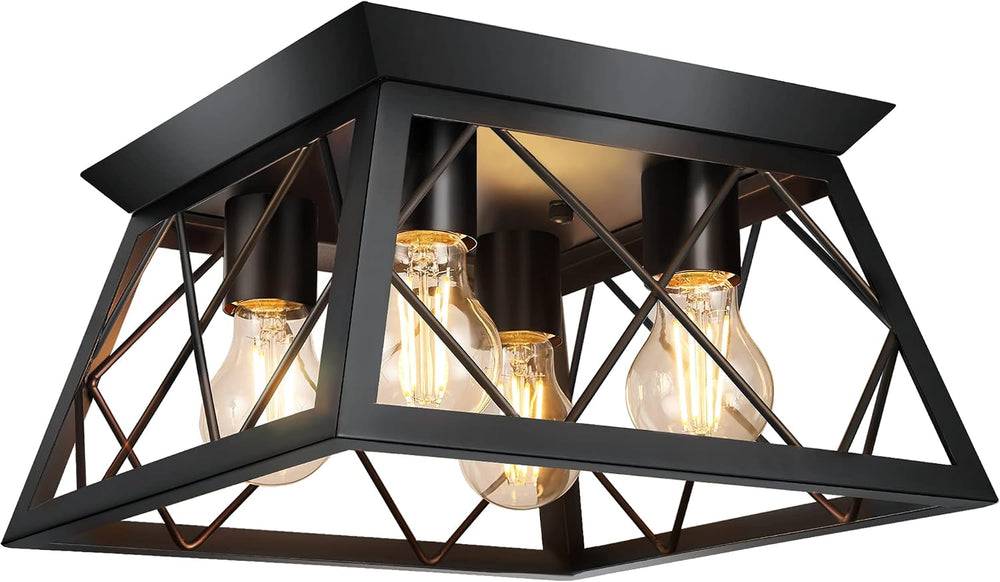 FadimiKoo 4-Light Black Flush Mount Ceiling Light for Kitchen Hallway, Indust...
