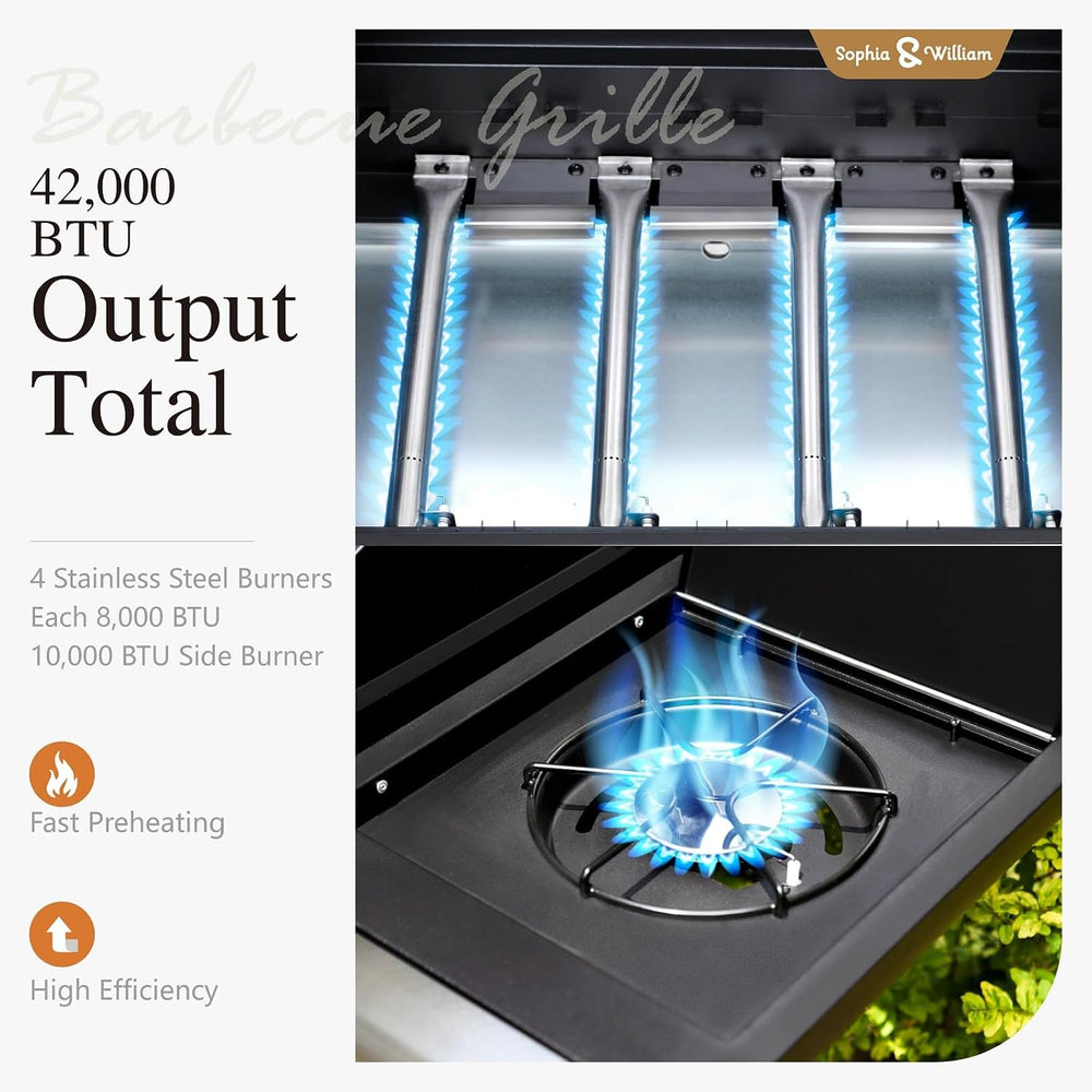 Sophia & William 4 Burner Propane Gas BBQ Grill with Side Burner,Blue