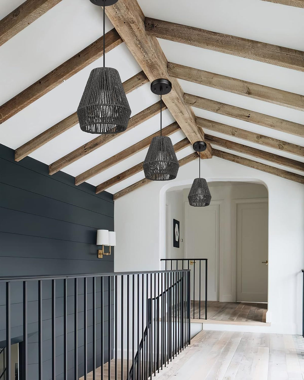 ELYONA Modern Woven Pendant Light Fixtures, 7" Farmhouse Coastal Hanging...