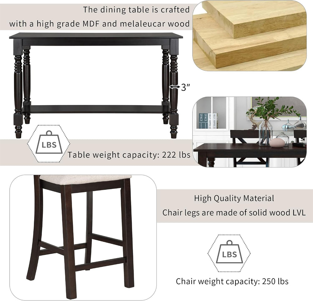 Merax 6-Piece Counter Height Dining Table Set, Solid Wood Kitchen Dining Room...