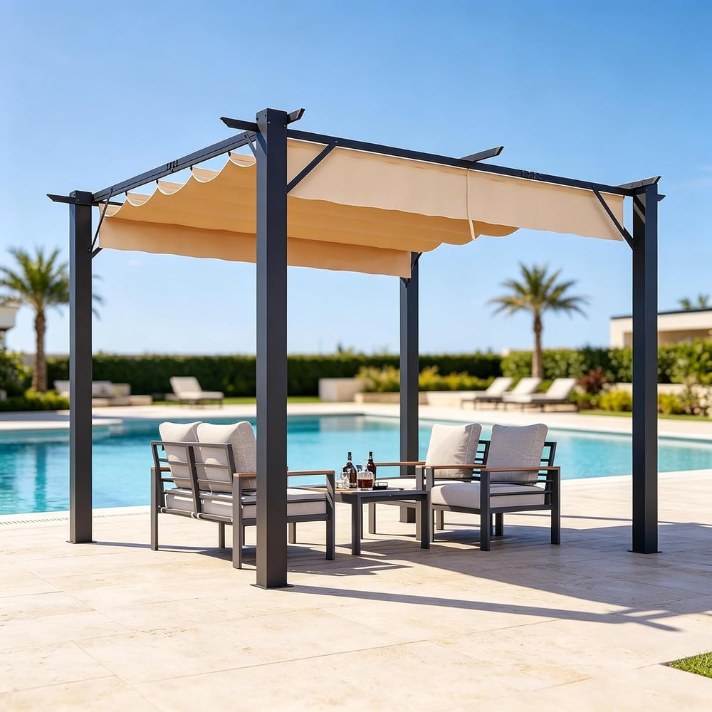 Aoxun 10'x12' Retractable Pergola with Sun Shade Canopy, Outdoor Heav...