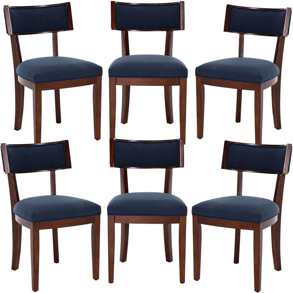 Blue Dining Chairs Set of 6, Upholstered Linen Fabric Dining Room Chairs with...