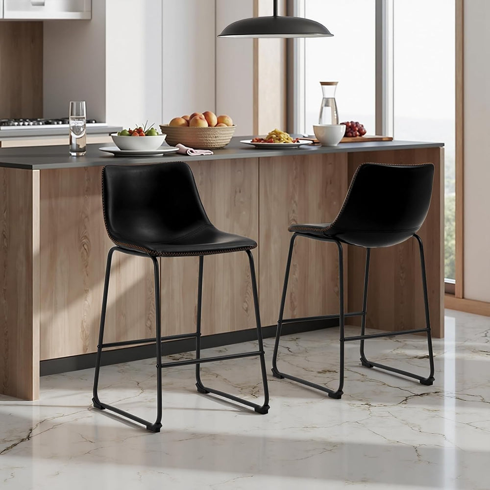 STOOLINK Counter Height Bar Stools Set of 2, 26 Inch Faux Leather Bar Stool