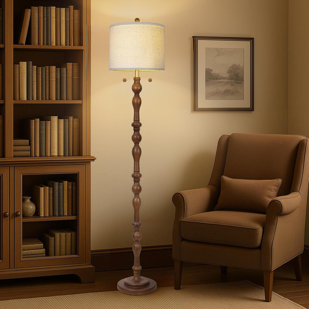 Scenekoy 65.5" Natural Real Wood Floor Lamp with Dual Pull Chains Switch