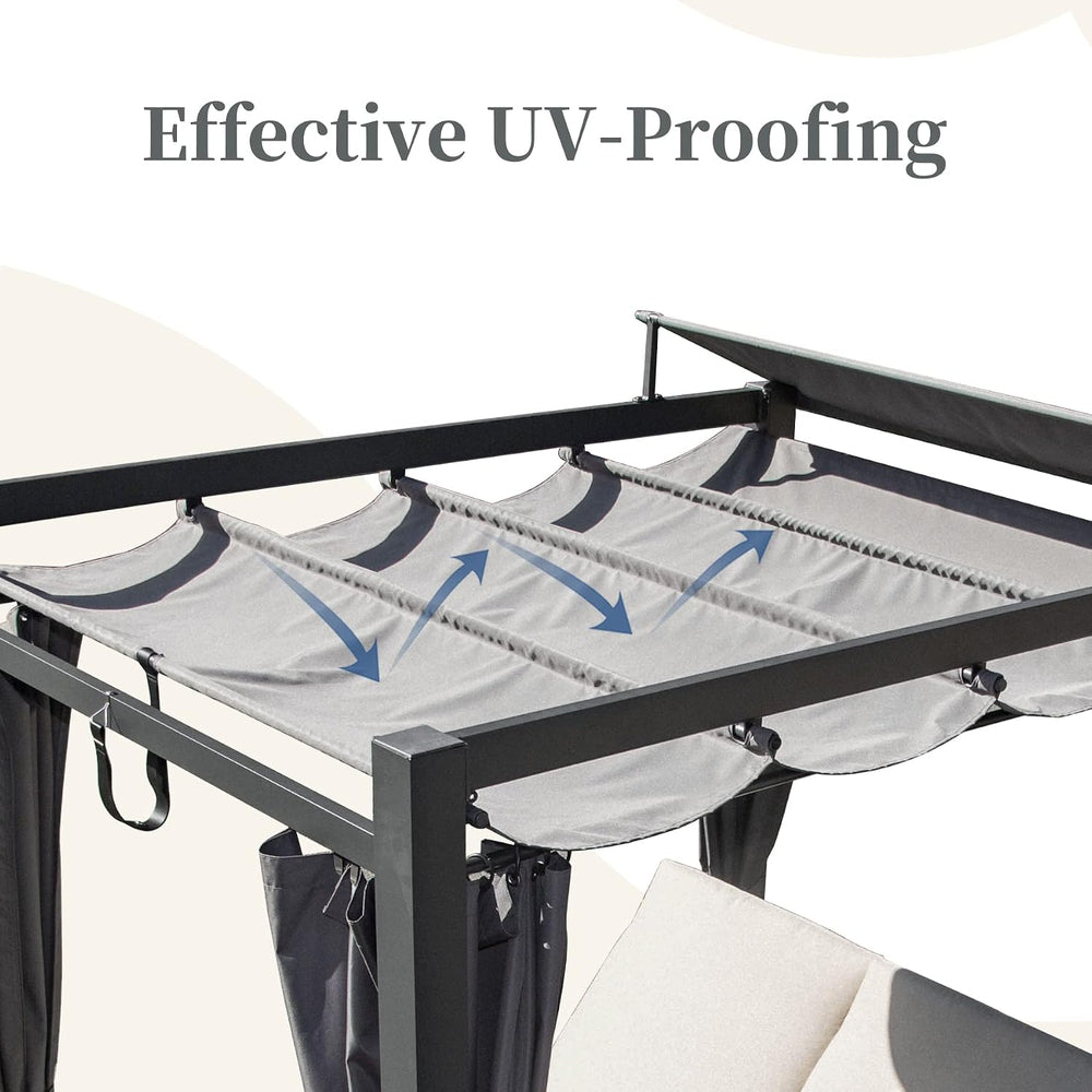 Domi Aluminum Outdoor Patio Daybed with Retractable Canopy Bed, Double Chaise...