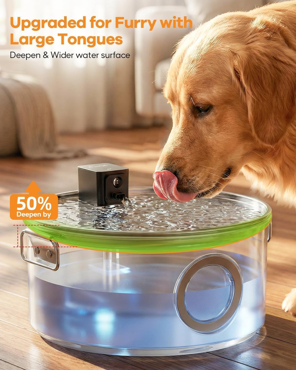 3.4G Wireless Dog Water Fountain Stainless Steel for Large Dogs Inside