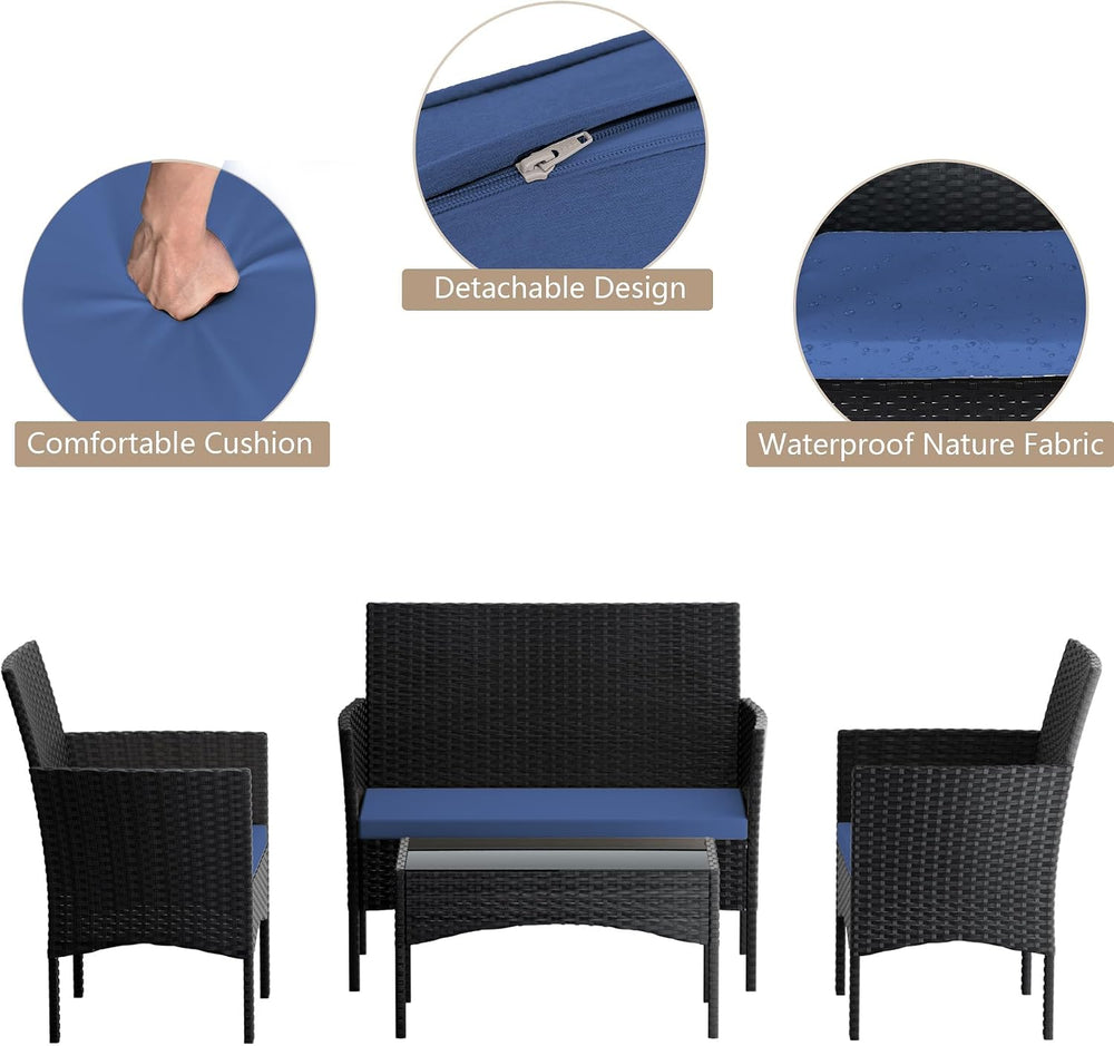 4 Pieces Patio Furniture Set Outdoor Conversation Set Rattan Furniture Set Wi...