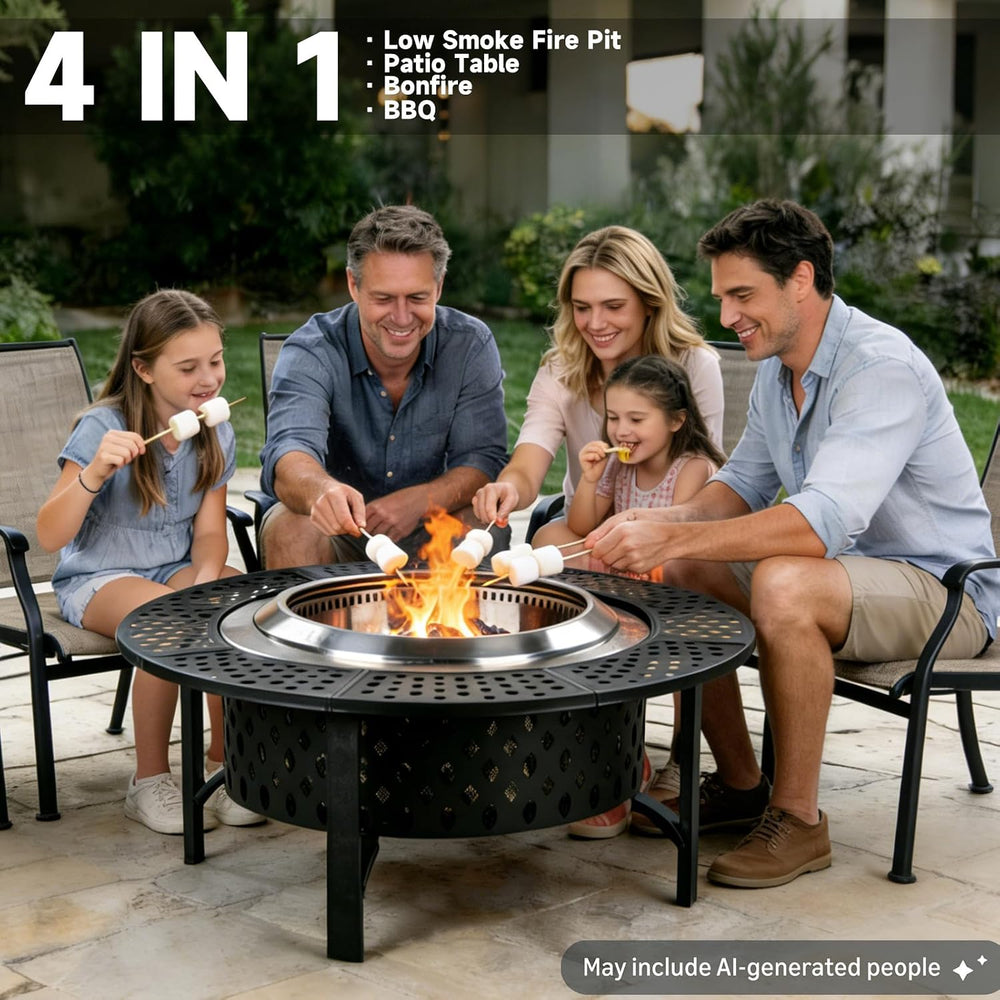 OutVue 42 Inch Smokeless Fire Pit with 2 Grills, Large Firepits for Outside