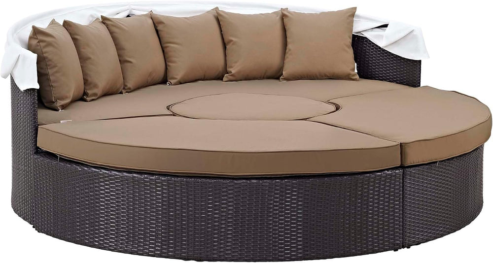 Modway Convene Wicker Rattan Outdoor Patio Retractable Canopy Round Poolside ...