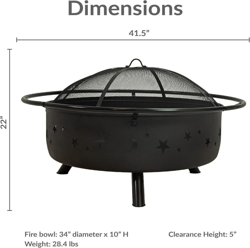Sunnydaze Cosmic 42" Large Fire Pit for Outside Wood Burning, Round, Metal