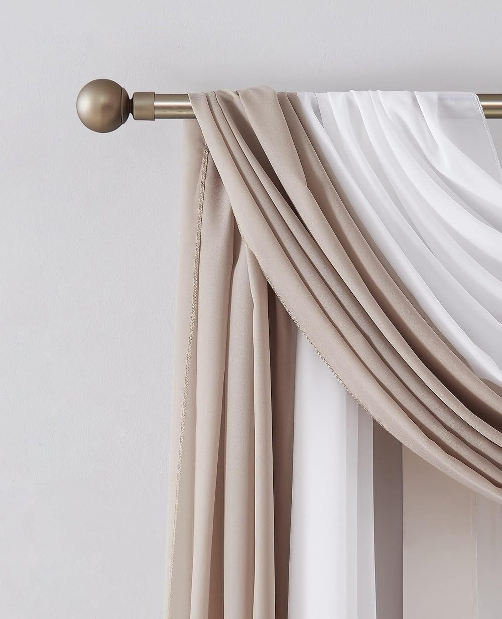 Warm Home Designs 2 216 Inch Chiffon Window Scarves. CHS White & Nude 216