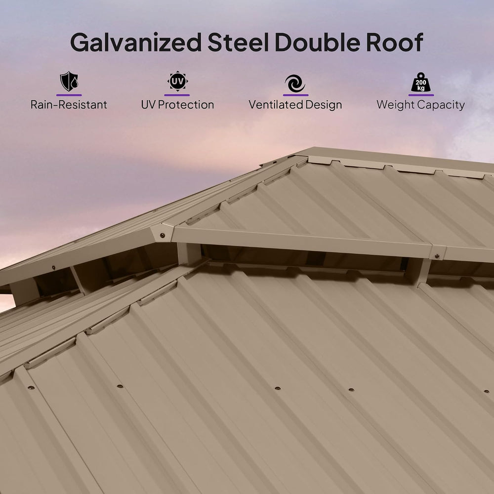 PURPLE LEAF Outdoor Hardtop Gazebo 14' x 24' Champagne Drainage System
