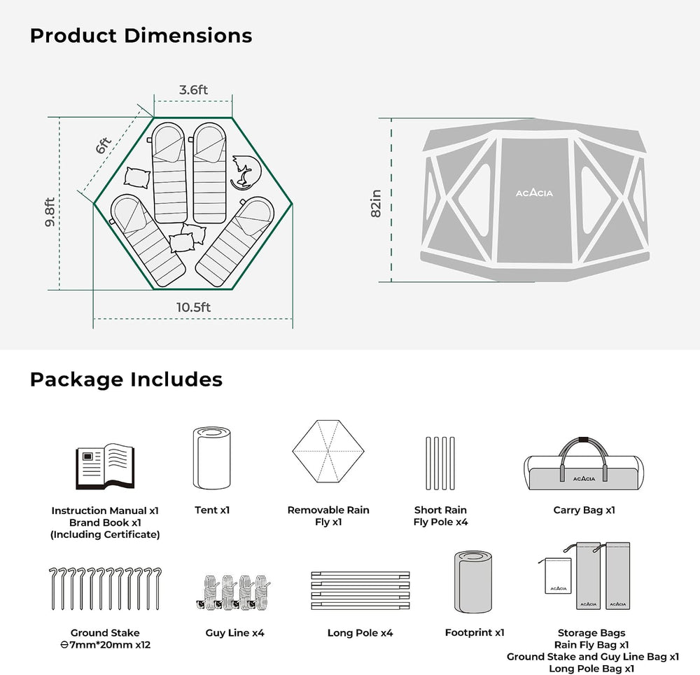 Space Acacia Lite Camping Tent, Pop Up Tents for Camping, Lightweight & D...