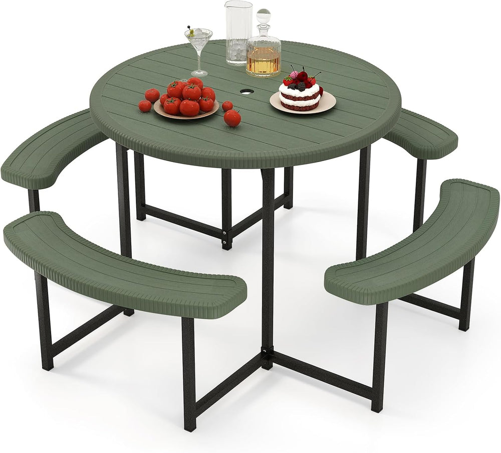 Giantex Picnic Table Bench Set for 4-8 Person, Round 37” Outdoor Dining Table...