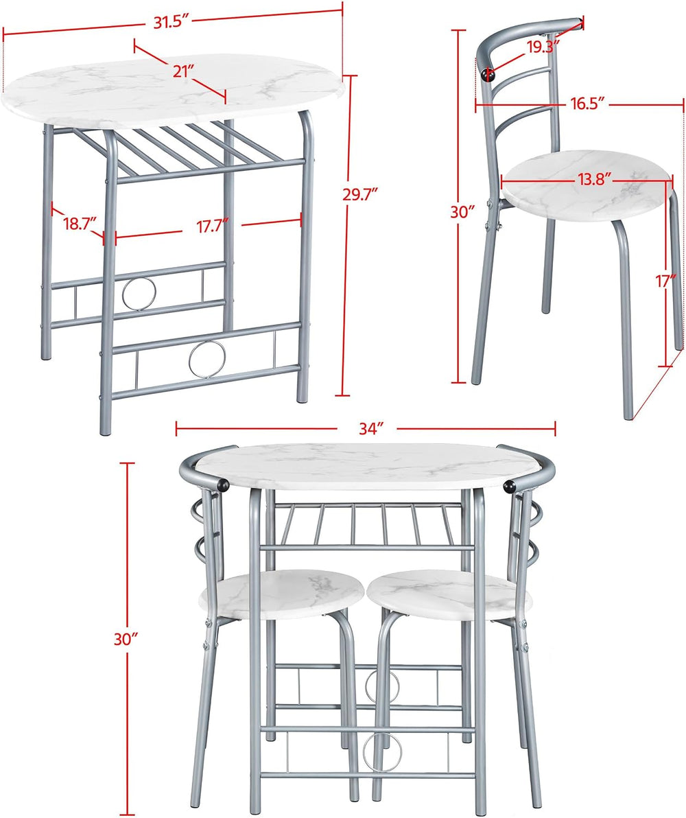 Yaheetech 3 Piece Dining Table Set for 2, Small Table and Chairs, White
