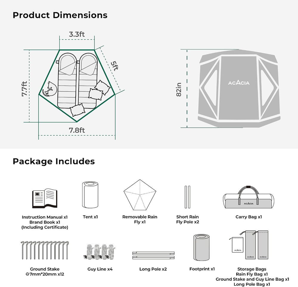 Space Acacia Lite Camping Tent, Pop Up Tents for Camping, Lightweight & D...