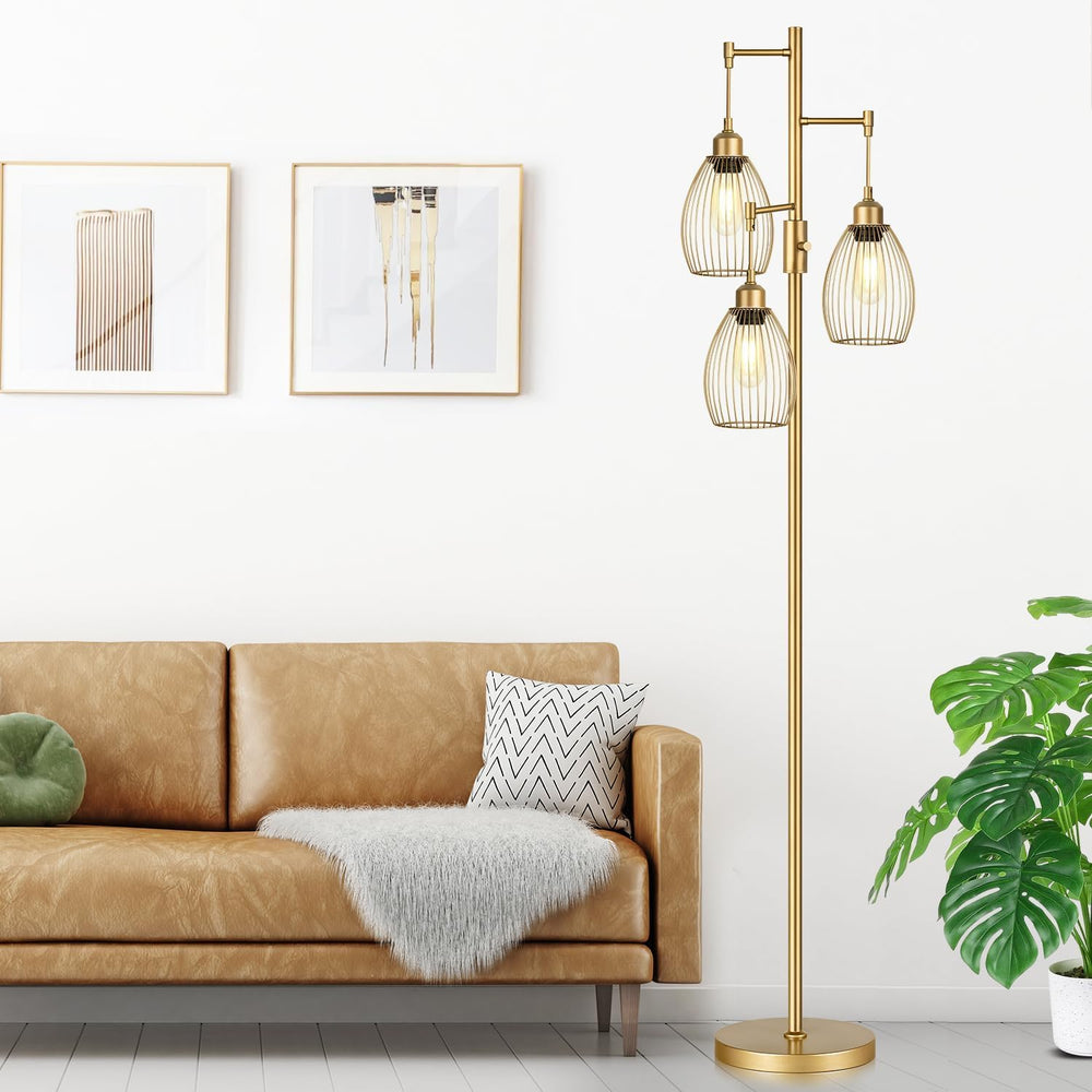 Dimmable Floor Lamp, Industrial Floor Lamps for Living Room, Gold Tree Lamp S...