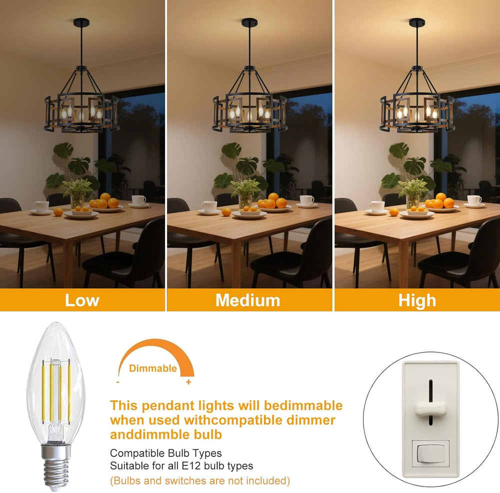 20" Dining Room Light Fixture/Chandelier Over Table, 5-Light Black &...