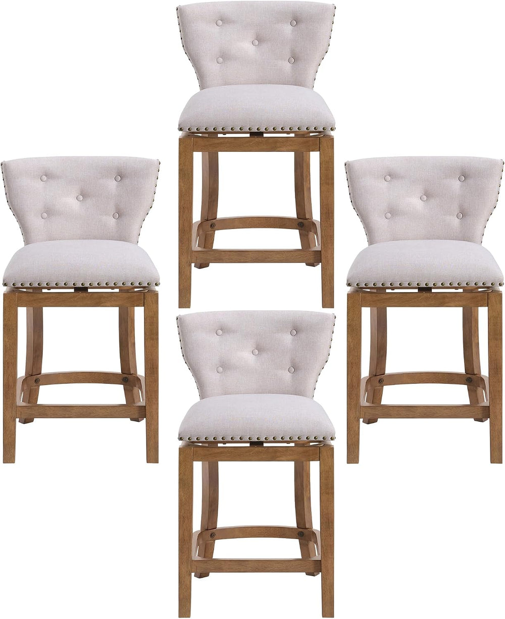 ROME + OAK Carlynd 26" Swivel Counter Stool, Weathered Oak, Set of 4