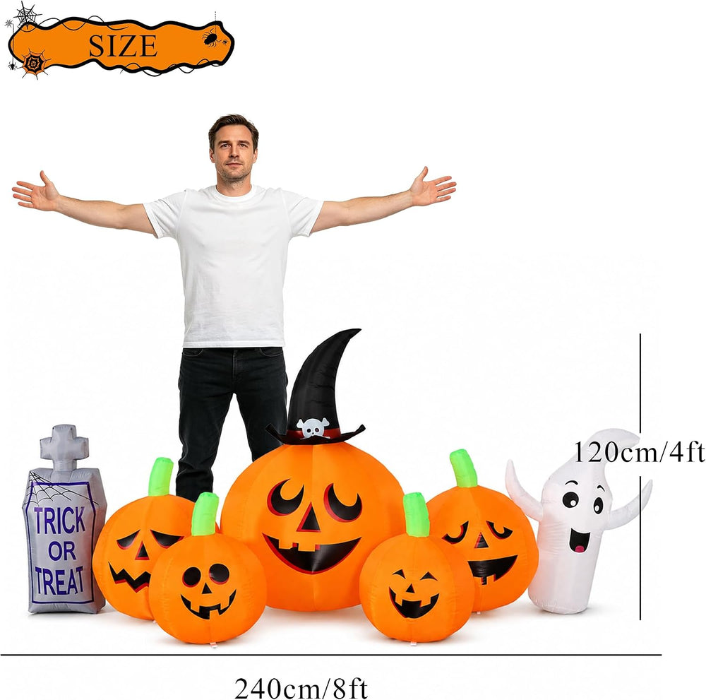 YU FENG 8FT Halloween Inflatable Ghost Pumpkin Graveyard Decoration, Blow Up ...