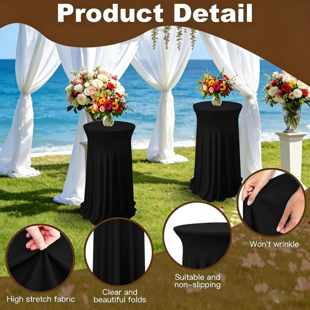 6 Pack Round Spandex Cocktail Table Tablecloth with Skirts, 32 x 43 Inch Blac...