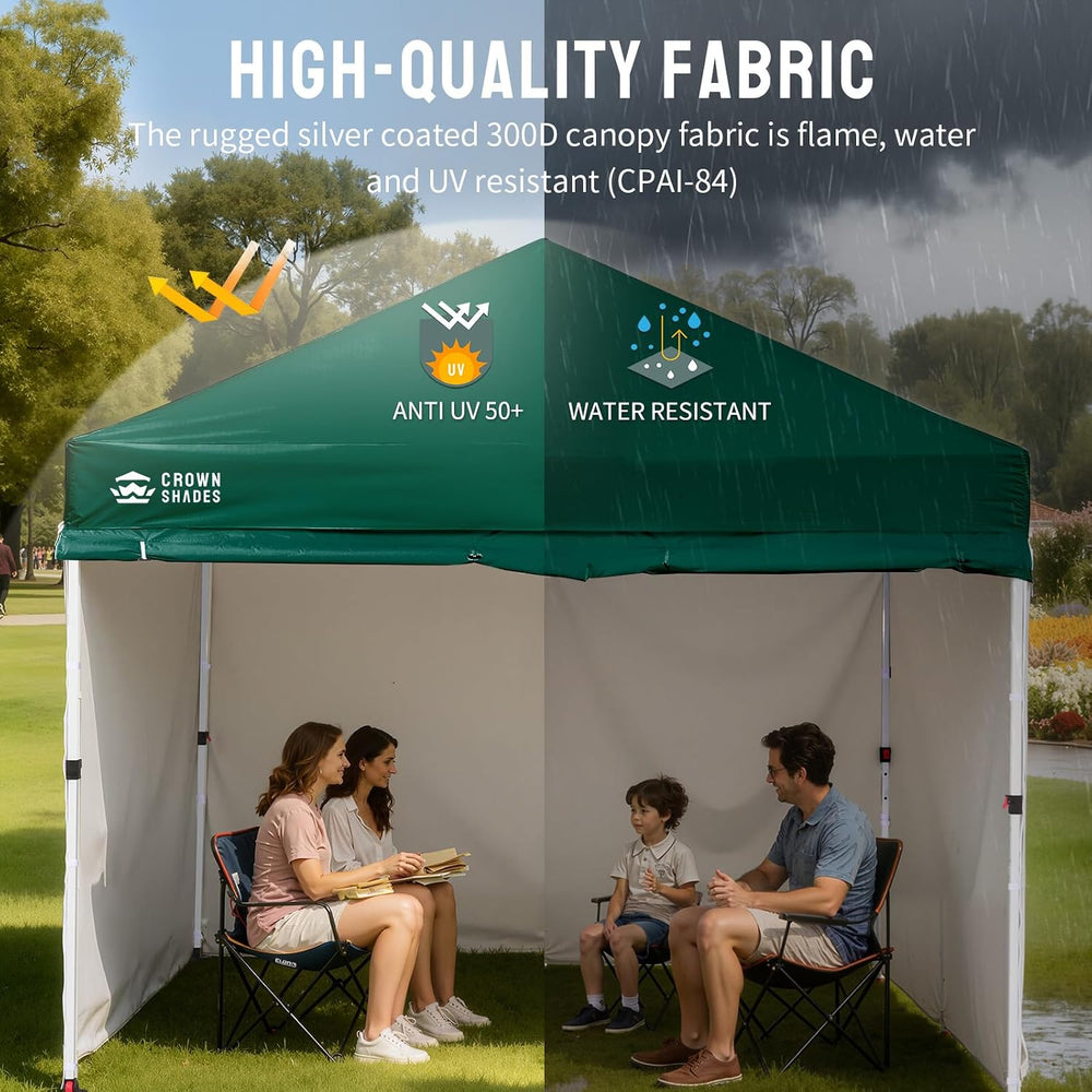 CROWN SHADES 10X10 Commercial Pop Up Canopy Tent with Sidewalls, Green