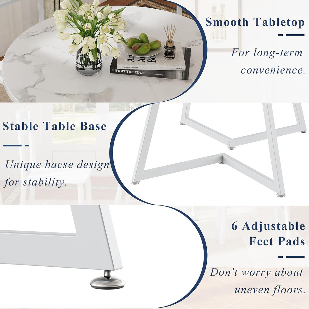VECELO Small Round Dining Table Set for 2, Wood Tabletop with Strong Metal Fr...