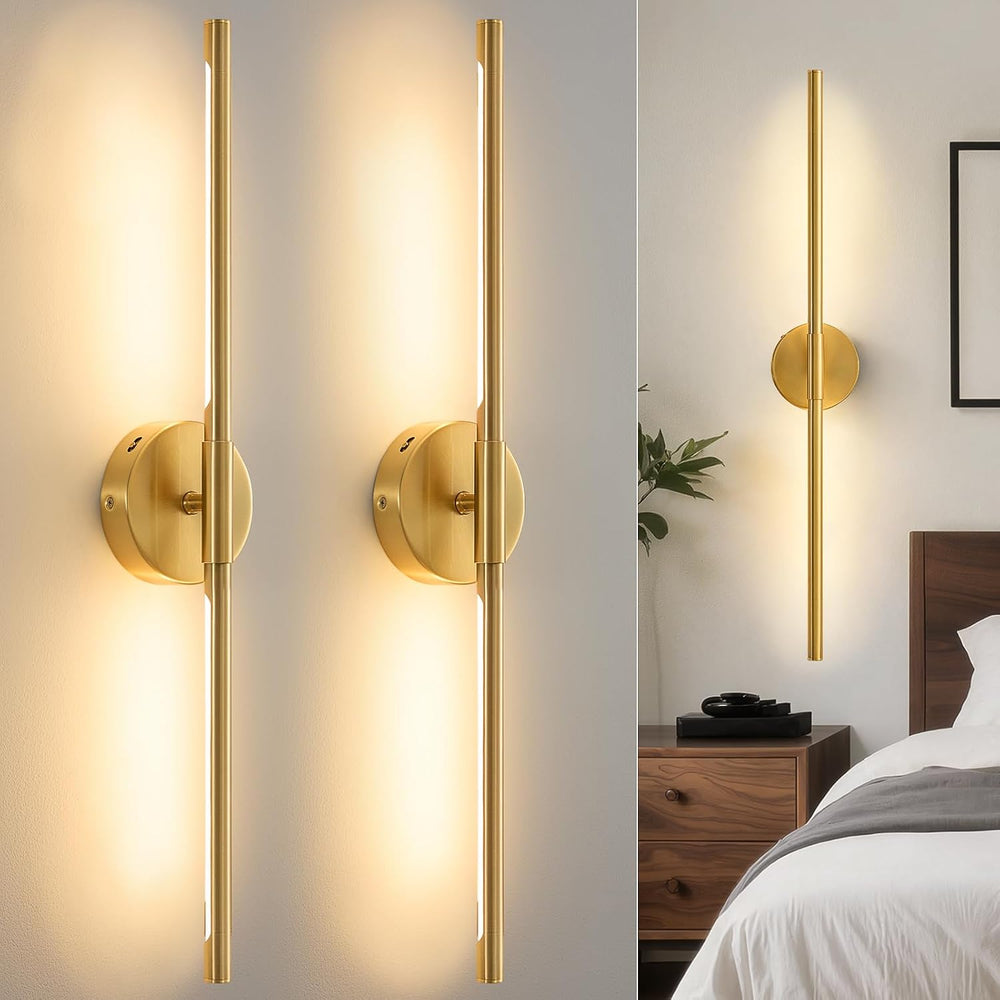 Lightania Hardwired Wall Sconces Set of Two, 28'' Modern Gold LED Wal...