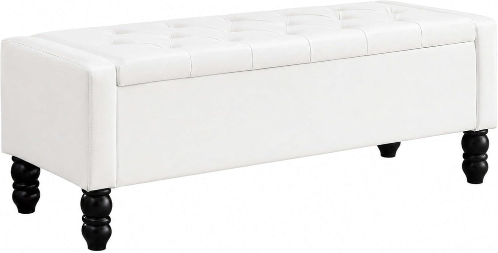 50 Inch Faux Leather Storage Ottoman Bench for Bedroom End of Bed