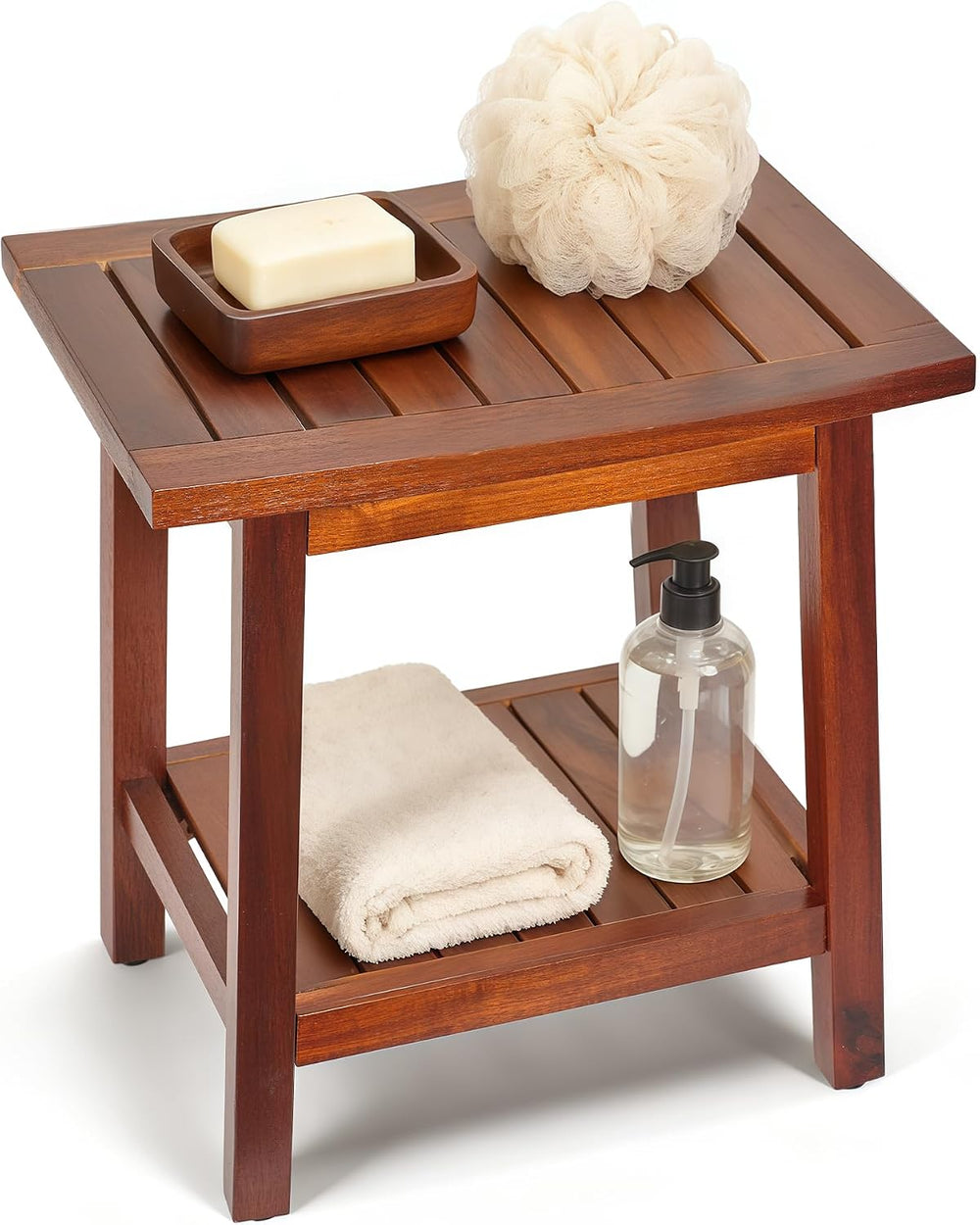 Upolana Teak Shower Bench, 16" Solid Acacia Wood Shower Stool Waterproof...