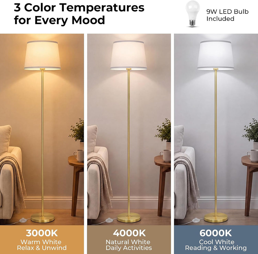 JUNNAI Gold Floor Lamp for Living Room, 61.8" Tall Standing Lamp, Modern...
