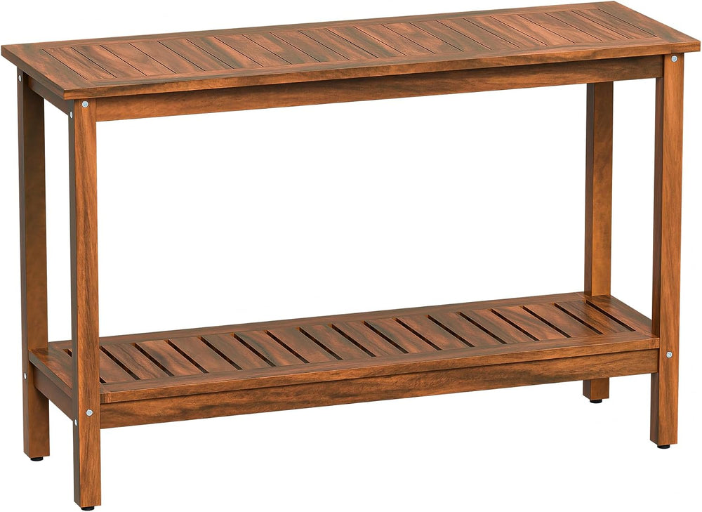 SUPER DEAL 2-Tier Solid Wood Side Table, Outdoor Console Table with Storage S...