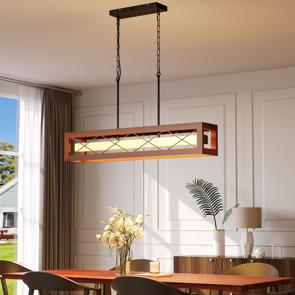 39.4" Wood Kitchen Island Lighting, Farmhouse Dining Room Light Fixture 34W