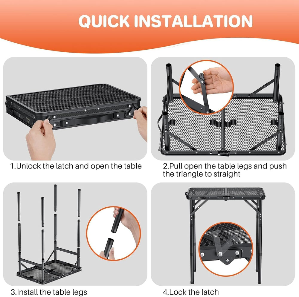 FUNYKICH Folding Grill Table for Outside, 3 Height Adjustable Portable Campin...