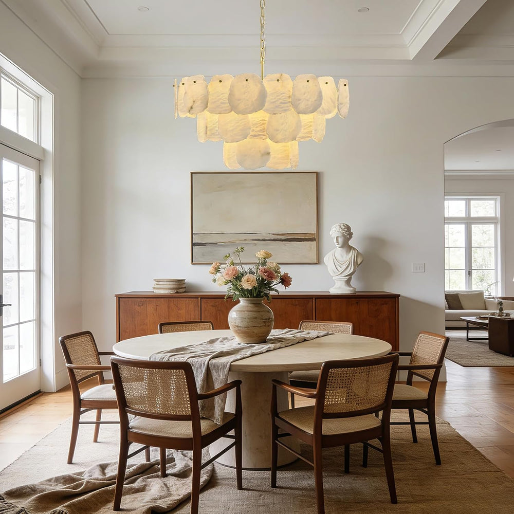 32″ Alabaster Chandelier, 16-Light Marble Round Chandelier, Modern Dining Roo...