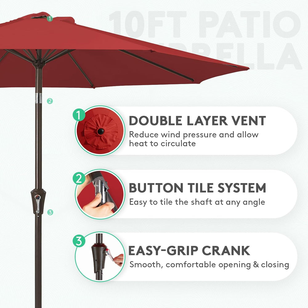 JEAREY 10 ft Outdoor Patio Umbrella w/Tilt and Crank, Light Red