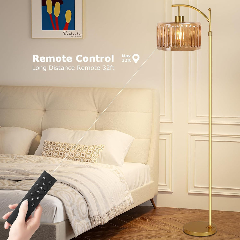 QIYIZM Glass Floor Lamp for Living Room,Bedroom,Gold Dimmable Standing Lamp w...