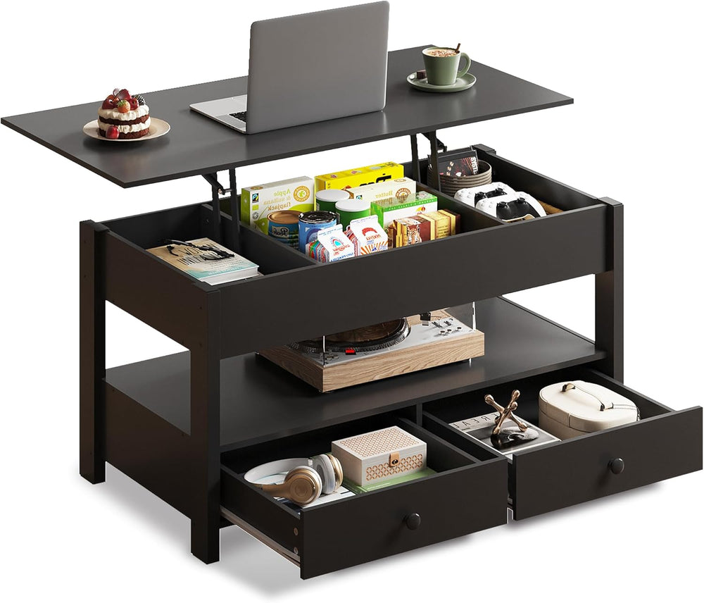 WLIVE Lift Top Coffee Table with 2 Drawers, Black