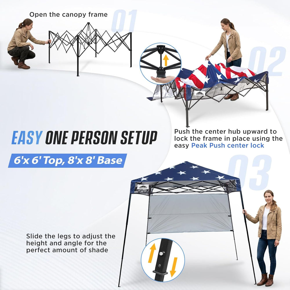EAGLE PEAK 8x8 Pop Up Canopy Tent, Compact Backpack Canopy, American Flag